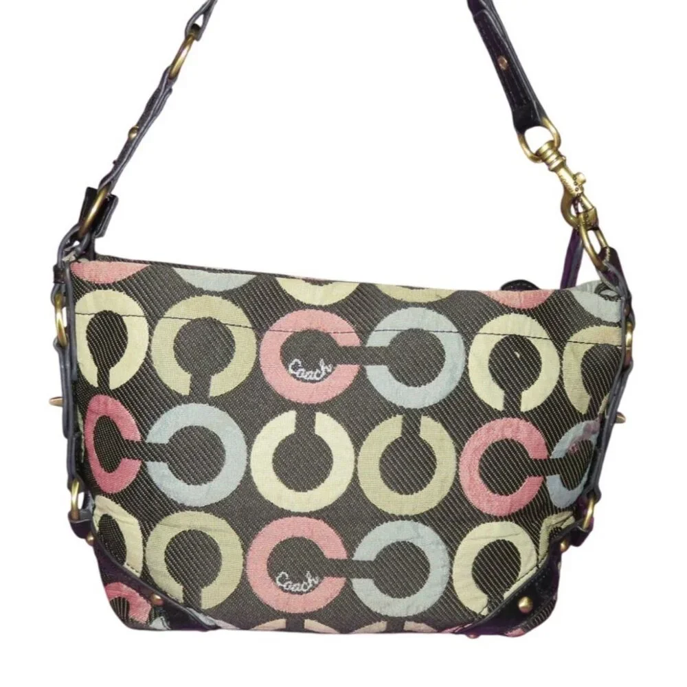 Coach Vintage Carly Multicolor Signature Monogram Canvas & Leather Hobo Bag